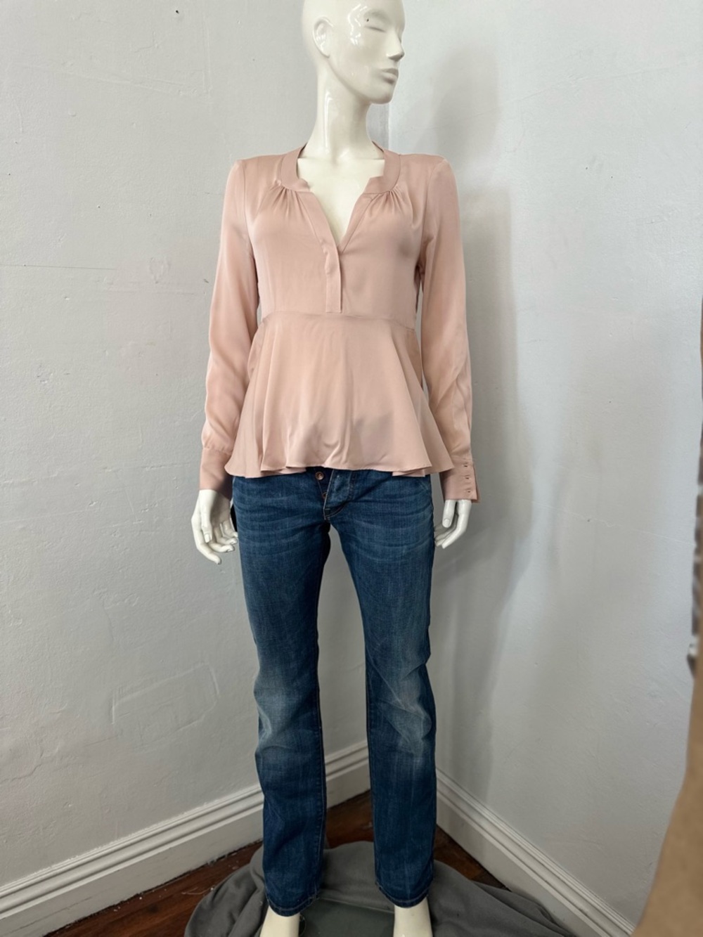 MILLY Women's Peplum V-Neck Blouse - Blush Pink